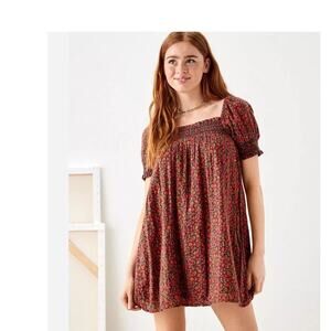 NEW American Eagle Babydoll dress Floral Square Neck Smocked Puff sleeves sz SP